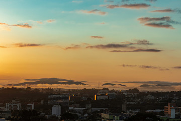 Golden sunrise over the city