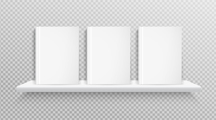 Blank book cover, placed on bookshelf for design. © anuwat