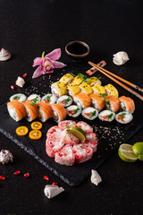 sushi on the black background
