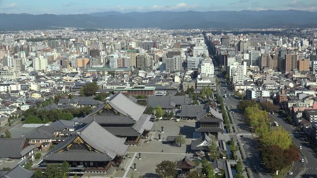 Kyoto city skyline with the Higashi Hongan-ji Temple from the Kyoto Tower. Kansai, Japan