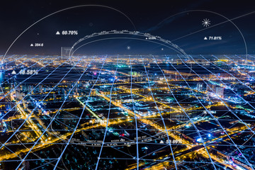 Modern city with wireless network connection concept