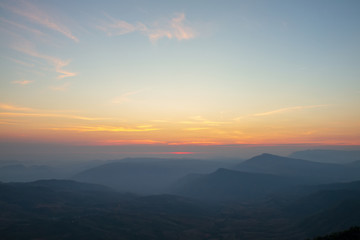 Sky, dawn light and mountain