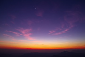 Fototapeta na wymiar Sky, dawn light and mountain