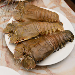 Crayfish, which is seafood on a white plate
