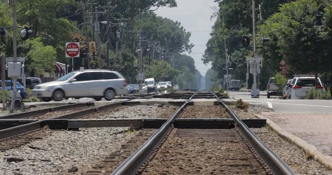 Heat Waves Rising from Railroad Tracks with Traffic crossing on  a Hot Summer Day