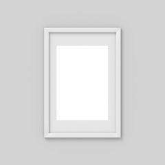 Vertical A4 white simple picture frame with a border. Mockup for photography. 3D rendering