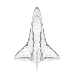 Polygonal illustration Shuttle launch from triangles and luminous points. Successful startup concept. Black and white. 