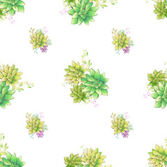 Vintage realistic seamless pattern with green realistic succulent pattern seamless on colorful background for cover design. Colorful seamless mexican style pattern.