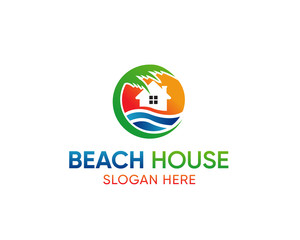 Beach House logo Design Template Vector