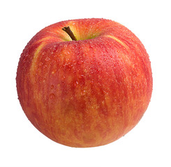 red ripe apple fruit with dew isolated white background