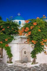 Naklejka premium Cycladic greek orthodox church on Paros island, Greece.