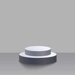 Round stage podium illuminated with light. Stage vector backdrop. Festive podium scene for award ceremony. 