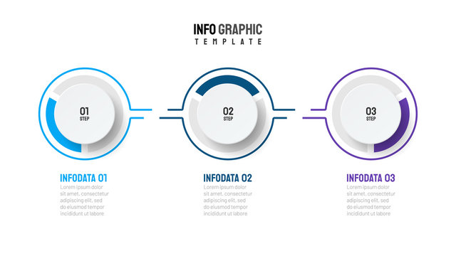 Timeline infographic design label with modern circle and number options. Business concept with 3 steps or processes. Vector template.