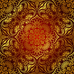 Vector illustration of gold ornate ob red background