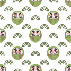 New Year seamless pattern. Daruma. Japanese doll.