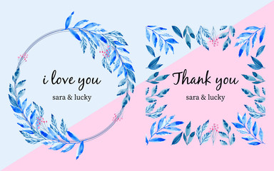 blue leaves watercolor frame