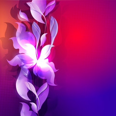 Dark blue with red color background with abstract silhouettes of leaves and flowers