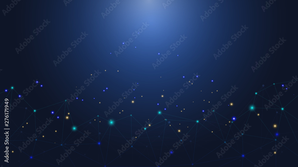 Aufkleber Abstract science and digital internet connection on blue background. polygonal with connected dots and lines. Network technology concept.