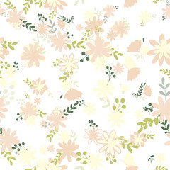 Pattern of bouquets of simple, clear, ordinary flowers in Victorian colors