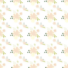 Pattern of bouquets of simple, clear, ordinary flowers in Victorian colors