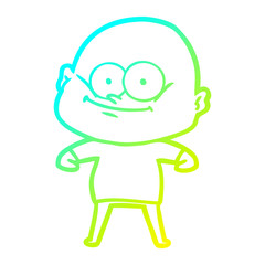 cold gradient line drawing cartoon bald man staring