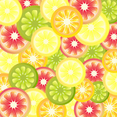Bright background pattern with colorful citrus slices. Vector