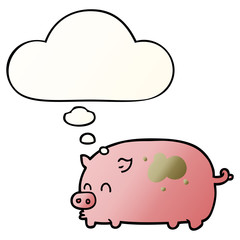 cute cartoon pig and thought bubble in smooth gradient style