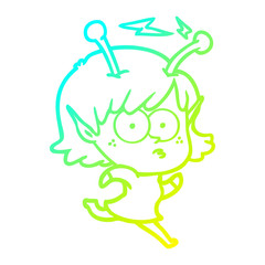 cold gradient line drawing cartoon alien girl