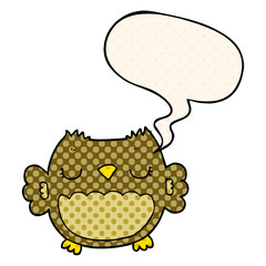 cute cartoon owl and speech bubble in comic book style
