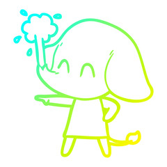 cold gradient line drawing cute cartoon elephant spouting water