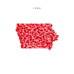 I Love Iowa. Red Hearts Pattern Vector Map of Iowa