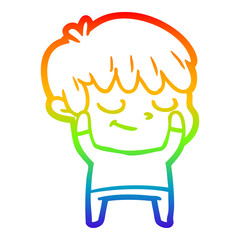 rainbow gradient line drawing happy cartoon boy