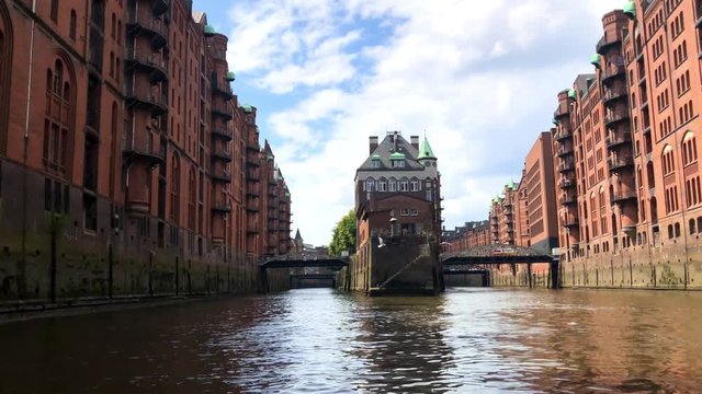 The old warehouse district (Speicherstadt) in Hamburg, Germany. The largest warehouse district in the world is located in the port of Hamburg within the HafenCity quarter and is Unesco World Heritage.