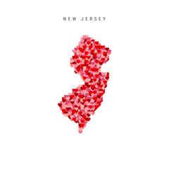 I Love New Jersey. Red Hearts Pattern Vector Map of New Jersey