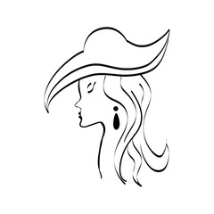 Black lady in hat on a white background. Vector flat icon.