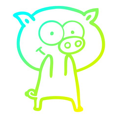 cold gradient line drawing cheerful pig cartoon