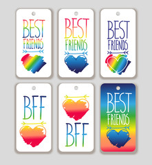 Set of design elements, tags with hand drawn phrase. Best friends. Bff. Vector illustration.