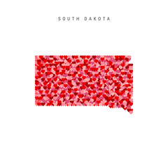 I Love South Dakota. Red Hearts Pattern Vector Map of South Dakota