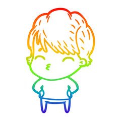 rainbow gradient line drawing cartoon woman thinking