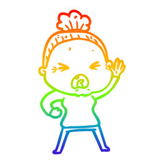 rainbow gradient line drawing cartoon angry old woman