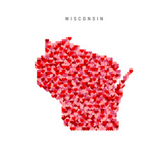 I Love Wisconsin. Red Hearts Pattern Vector Map of Wisconsin