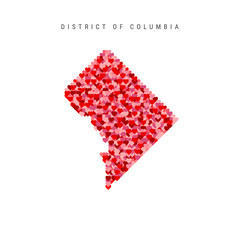 I Love Washington. Red Hearts Pattern Vector Map of District of Columbia
