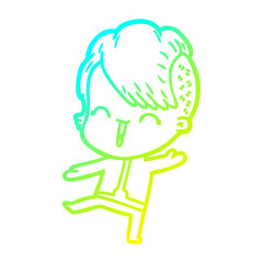 cold gradient line drawing cartoon happy hipster girl wearing space suit