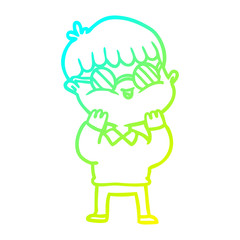 cold gradient line drawing cartoon boy wearing spectacles