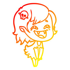 warm gradient line drawing cartoon laughing vampire girl