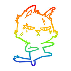 rainbow gradient line drawing tough cartoon cat
