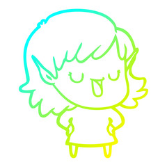 cold gradient line drawing cartoon elf girl