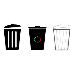 Trash cans set, flat vector illustration