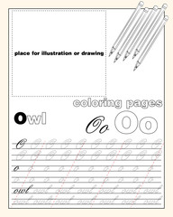 design_15_the page layout of the English alphabet to teach writing upper and lower case letters with a place to insert an illustration or drawing