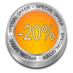 Special Offer -20% Discount button - 3D illustration
